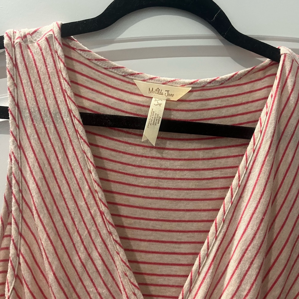 Matilda Jane Oatmeal Red Striped V-neck Tank Top large Soft Women's - Picture 2 of 5